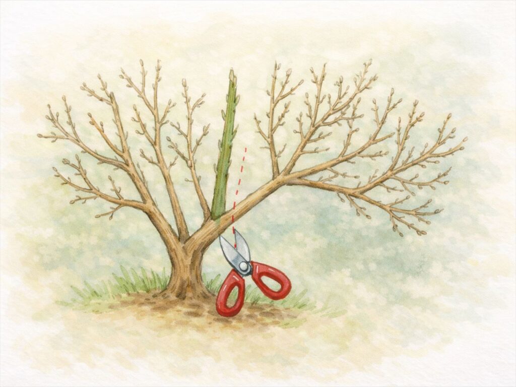 強い枝まで切り戻すイメージの画像