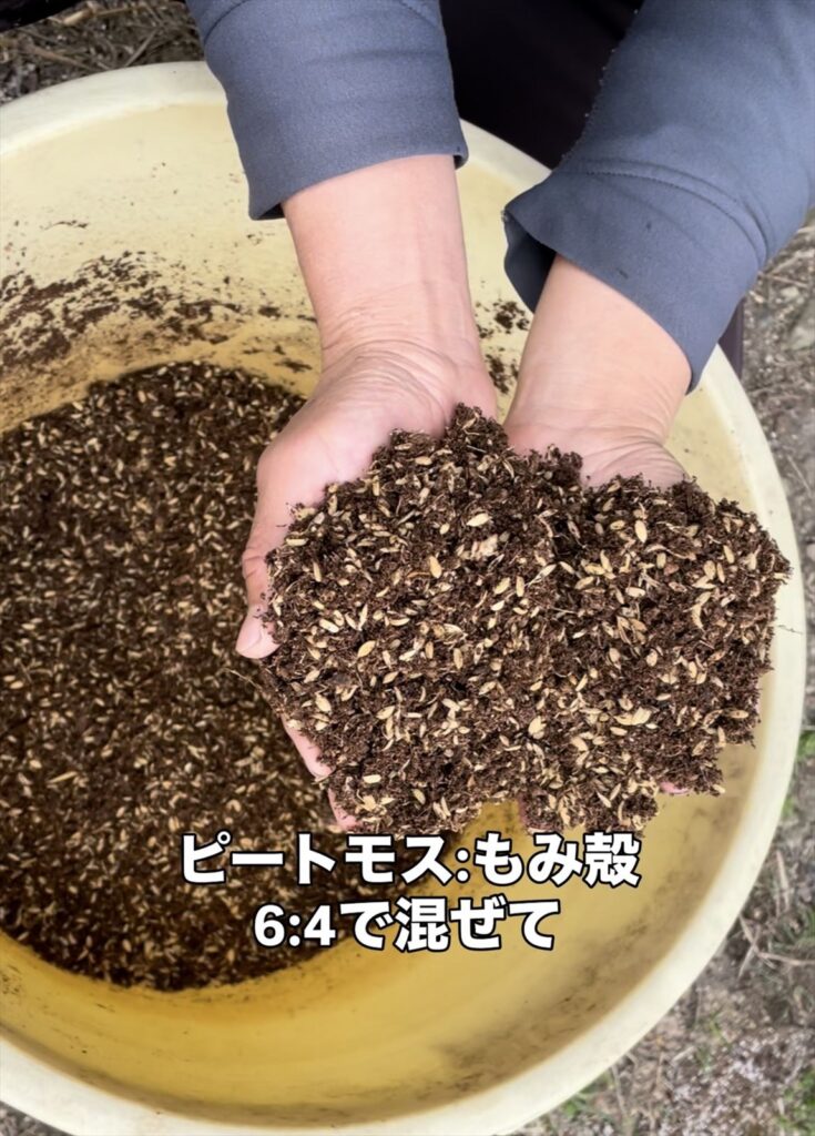 ブルーベリーの用土の材料を混ぜた画像